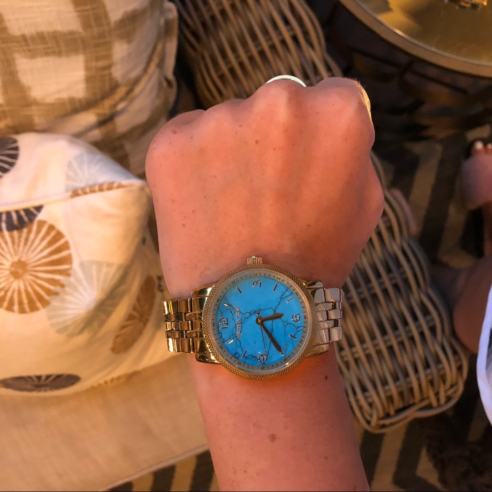 Micheal Kors watch with turquoise face